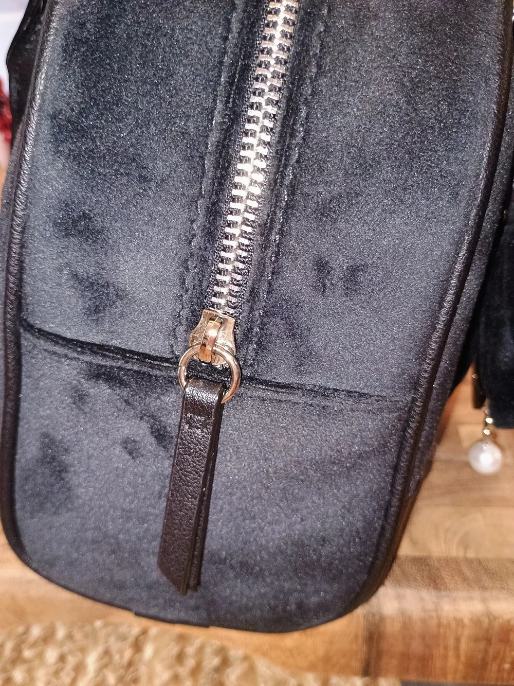 Juicy Couture Black Crystal-Logo Bow Satchel with Pearl Charm